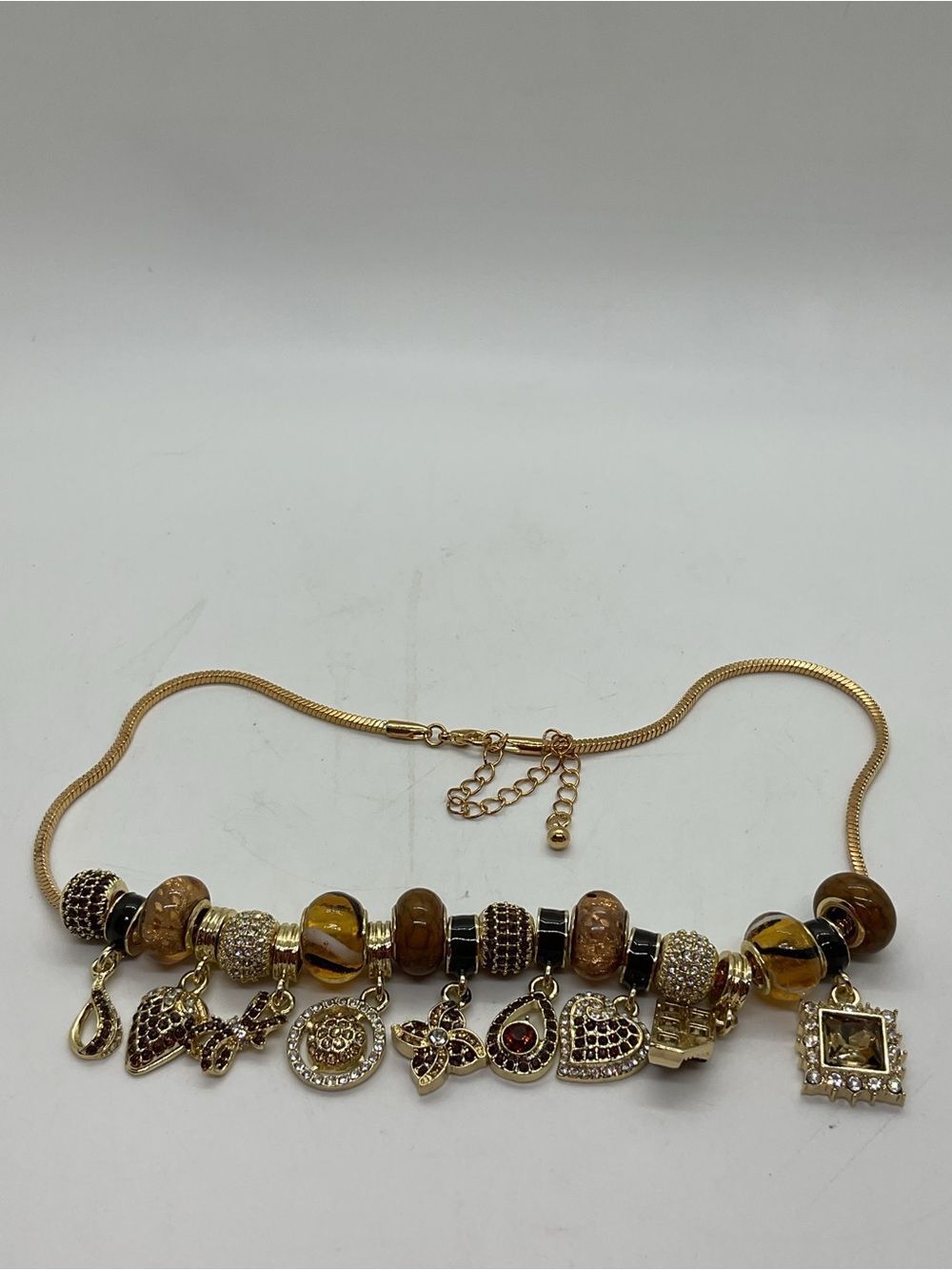 Gold-Tone Brown Bead Charm Necklace
